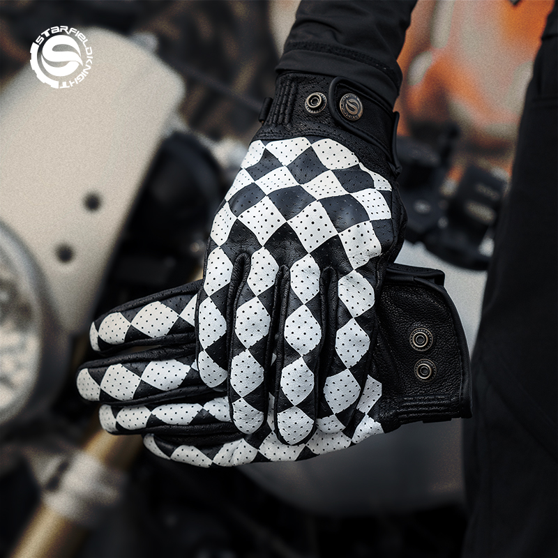 Motorcycle Gear White - Star Field Knight Zwart-witte motorhandschoenen Retro